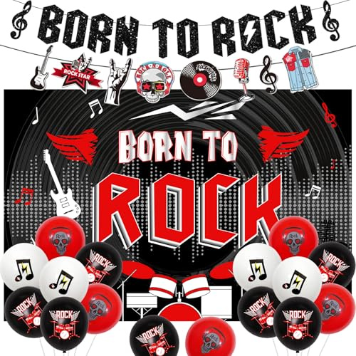 Sursurprise Rock and Roll Partydekorationen Born to Rock Hintergrund Banner Girlande Luftballons 1950er Jahre Musik Rock Star Geburtstag Party Supplies