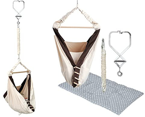 AMAZONAS - Kangoo Set Door Clamp | 4-in-1 Babyhängematte und Federwiege mit Inlay Sunny Grey | Beruhigend und entwicklungsfördernd | TÜV-Zertifiziert, Belastbar bis 15 kg