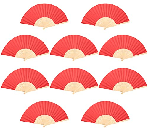 10 STK Fächer Hochzeit Gäste,Handfächer Rot Fächer Hochzeit Papierfächer Hochzeitsfächer Taschenfächer Faltfächer Gastgeschenk für Hochzeit DIY- und Deko-Spaß Sommer Party,Fecher Damen Hochzeit