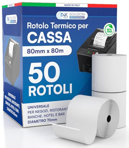 Rotoli Termici 80x80 di Alta Qualità per Registratori di Cassa, Carta Termica Omologata, Confezione da 50 - Compatibili con Nexi, Axerve e Ingenico (50)