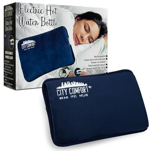 CityComfort Wiederaufladbare Wärmflasche Elektrisch 450W bis zu 6h Laufzeit Elektrisches Wärmekissen Kabellos für Hände Rücken Nacken (Marineblau)