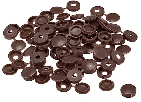 sourcing map 100Pcs 4mm Hinged Screw Cover Caps Plastic Fold Screw Snap Covers Washer Flip Screw Protection Cover for M2 M3 M4 Screws, Dark Brown