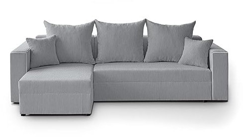 Mars Meble L-förmiges Lounge-Ecke Hamlet L-Form Corner Sofa aus Cordstoff universelle Schlafsofa inkl. Schlaffunktion Bettkasten, Farbe: Hellgrau