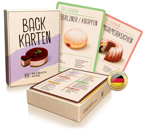 NEUBACH HOME Backkarten - 40 Backrezepte als Backzubehör im Back Set - Geschenke zum Backen - Back Zubehör & Geschenk für Frauen - Backutensilien Rezeptkarten - Backset statt Backbuch