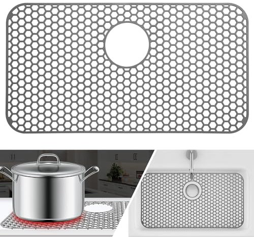 Meet You Tappetino per Lavello Cucina, Tappetino Lavandino Cucina in Silicone 66 X 35cm, Tappetini Lavello Cucina Resistente al Calore e Antiscivolo, Proteggi Lavello Cucina con Foro di Scarico