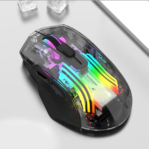 VBESTLIFE Mouse da Gioco Wireless, Mouse da Gioco RGB Silenzioso Trasparente, connettività a 3 modalità (2,4 GHz, Bluetooth, cablato), 5 DPI Regolabili, per Computer PC Portatile (Black)