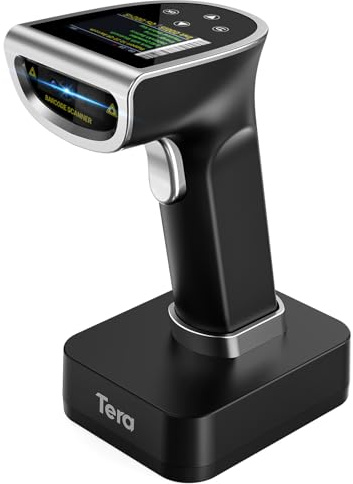 Tera Barcode Scanner with Digital Setting Screen & Keypad, Pro Version Extra Fast Scanning Speed, Works with Bluetooth 2.4G Wireless 1D 2D QR Handheld Image Bar Code Reader Model HW0015 Silver