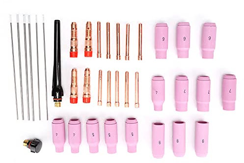 Garosa 37-teiliges Wig-Schweißbrenner-Teile-Set, Alumina-Düse, Spannzangenkörper, Hintere Kappe für WP17, WP18, WP26, SR26, Wig-Schweißbrenner (37 Stück)