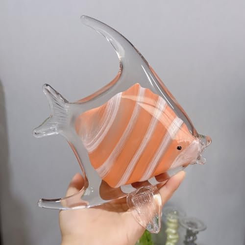 DECRZPB Handgefertigte Glas-Figur orangefarbener Fisch tropischer Fisch geblasene Kristallglas-Glasur Briefbeschwerer Geschenk für Weihnachten Heimdekoration Tischdekoration