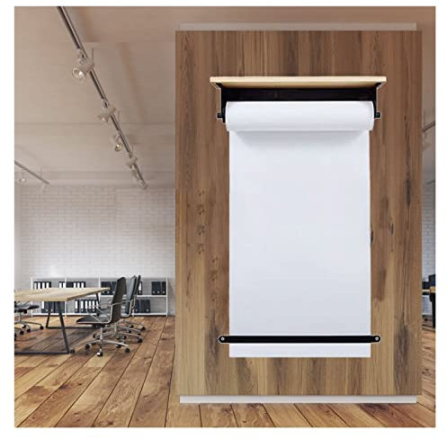 Büro-Papierspender und -Schneider zur Wandmontage, Notizrollen-Wandtafel mit 50 m Langer Papierrolle und Holzregal, zum Erstellen von Listen und Notizen (Größe: 70 cm breit)