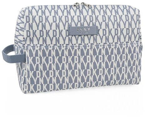 DKNY - Trousse de Toilette Voyage Femme Grande Imperméable avec Compartiments Suspendue Organisateur Maquillage et Accessoires Hygiène, Bleu