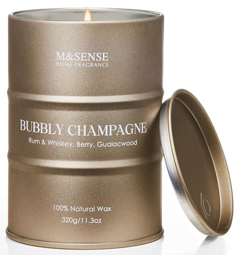 M&SENSE Bougies Champagne pétillantes parfumées pour la maison Cadeaux bougies pour femmes & hommes Bougies de soja naturelles Cadeaux maison chauffants nouvelle 70 heures de combustion 320g