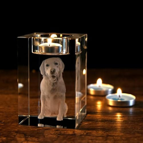 Personalisierbarer 3D-Kristall-Foto-Kerzenhalter, lasergravierter 3D-Foto-Kristall-Teelichthalter, Hochzeit, Jubiläen, Geburtstage, Erinnerungen, Kerzenhalter für Vater, Mutter, Haustier,