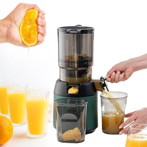 Exprimidor Lento Profesional de 300 W, Extractor de Jugo con separación de orujo, exprimidor Masticador portátil de prensado en frío, Extractor de Jugo de Boca Ancha de 5 Pulgadas con Filtro(Green)