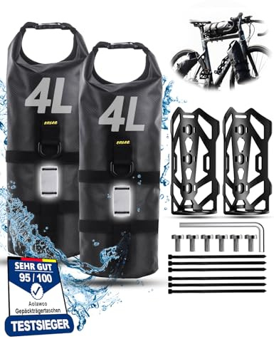 Aolawco 2 set di borse per bicicletta, 4 L + 4 L, con supporto versatile, 100% impermeabile, compatibile con mountain bike e bici da strada