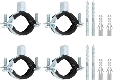 sourcing map 4 Pcs Adjustable Pipe Bracket Clamp, 1-1/4(32mm) Wall Ceiling Mount Split Ring Pipe Hanger Galvanized Iron Pipe Strap Support with Screw & Expansion Tube for Pipe Tube