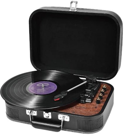 VOKSUN Record Player, Bluetooth Turntable with Speaker, 3-Speed 33/45/78 RPM Vinyl Player, Portable Briefcase Design, Vinyl to Audio/USB/Aux-In/RCA Function, Black