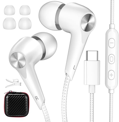 USB C Kopfhörer für Samsung Galaxy A36 A55 A35 A57 A37 5G iPhone 16 17 Pro | Stereo HiFi In Ear Headset USB C Anschluss mit ENC Mikrofon Kabel Geräuschabschirmung Typ C Ohrhörer für Pixel 9 10 Xiaomi 17