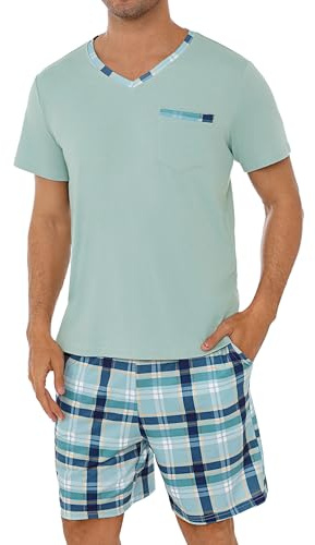 Leversic Pyjama Homme Été Ensembles de Pyjama Short Court Manches Confortable Doux 287-Vert Clair XL