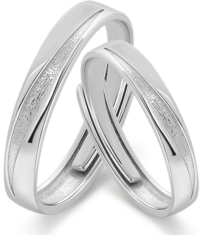 Meissa Anillos de Pareja Plata de Ley 925 Bodas Compromiso Mujeres Hombres de Promesa Banda Aniversario Tamaño Ajustable Alianzas Novios(Grabado)