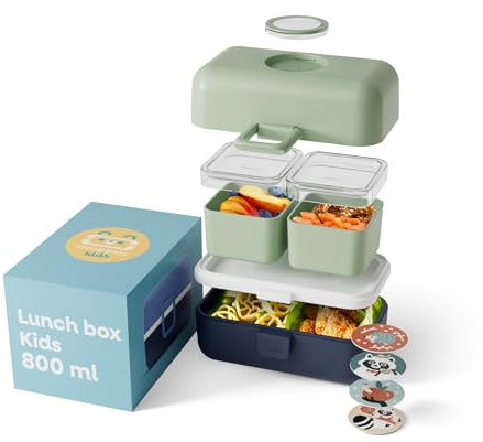monbento - Fiambrera Infantil con Compartimentos Tresor verde/azul - Lonchera para Niños Ideal para Escuela/Picnic - Sin BPA - Personalizada y Segura - Lunch Box Niños - Verde & Azul