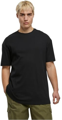 Urban Classics T-shirt för män, ribbade kortärmad ribbad ekologisk bomull, normal passform, storlekar S – 5XL, svart, 4XL