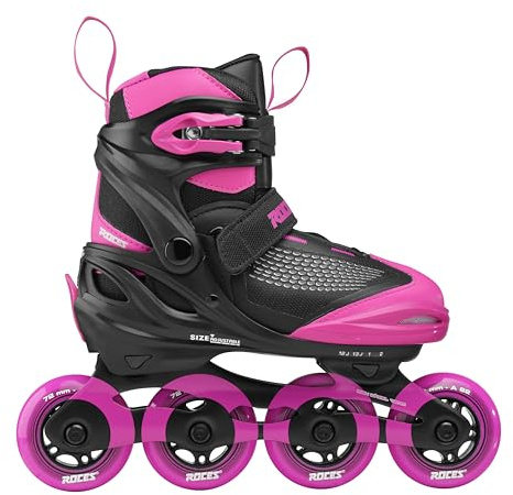 ROCES Moody X Girl - Pattini in Linea per Bambina e Ragazza - Pattino a Rotelle Allungabile con Pulsante, Telaio in Alluminio e Cuscinetti ABEC 3 (Black-Pink, 36-40)