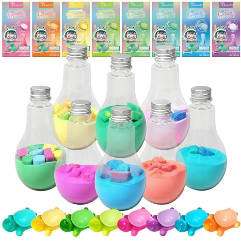 Tabletscit Bath Bombs for Kids Gift Set, STEAM Science Kit with 8 Fizzy Colors & Organic Turtle Soaps, Travel Bath Toys for Boys & Girls Ages 3-8