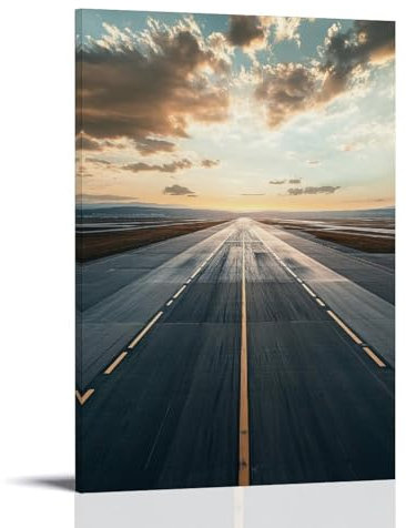YMHDJYH Landschaftsposter, geometrische Flughafen-Landebahnen, die am Horizont zusammenlaufen, Wandkunst, Wandkunst, Wandbild, moderne Dekoration, hängendes Kunstposter, 50 x 75 cm