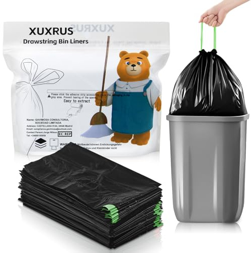 XUXRUS Sacs Poubelle 35L à Lien Coulissant – Sac Poubelle, 63x71cm, Noirs – Sacs à Ordures Résistant, Anti-Déchirure et Antifuite – Fermeture Facile pour Cuisine et Bureau （20 Pièces）