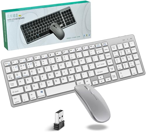 Tastatur Maus Set,Bluetooth5.0/3.0+2,4 GHz USB Dualmodus Leise Kabelloses Slim Wiederaufladbare Funk,Wechsel Zwischen Vier Geräten,mit Nummernblock für PC/Tablet/Laptop/Windows/Mac,US QWERTY-Layout