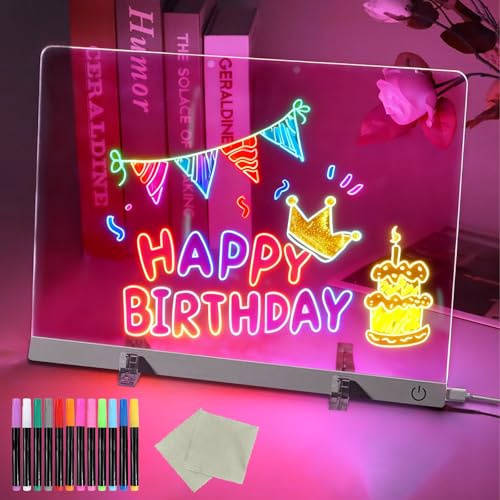 Tavoletta Grafica Bambini,Lavagna Magica per Bambini 35x25CM,Lavagna Luminosa per Disegnare,Acrylic LED Writing Message Board,Touch Control,Tavola per Note Artistiche per Ufficio,Scuola,Casa,Caffè