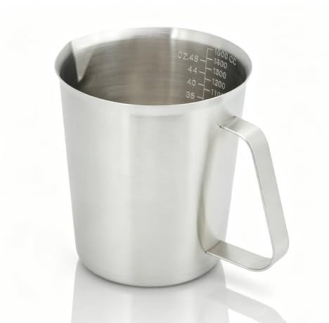 Taza medidora de acero inoxidable, 1500ml jarra de leche frother taza de leche con marcado con mango de metal jarra cocina herramienta para hornear