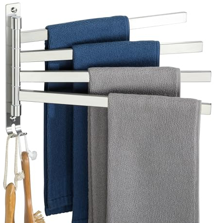 SAYAYO Porta Asciugamani Bagno Girevole a 180° | Porta Asciugamani Bidet 4 Bracci Porta Asciugamano 35CM Porta Salviette in Acciaio Inox 304 Argento per Cucina Bagno
