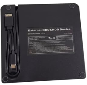 FONDOTIN Grabadora CD DVD Externa Portátil Interfaz USB 3.0 y Type-c, Diseño Clásico en Abs para Laptop y Desktop, Capacidad 4mb, Color Negro