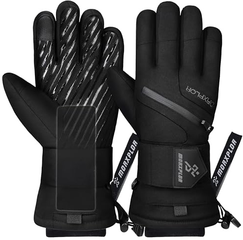 MORXPLOR Ski Gloves with Wrist Guards Low Profile,Double-Side Wrist Protection Pair Snowboarding Gloves