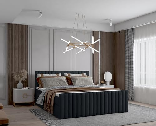 Imebel Boxspringbett 180x200 cm, Bett mit Matratze H3 und Stauraum, Polsterbett mit Bettkasten, Boxbett 180x200 Komplett, Doppelbett mit Bonell-Matratze, Bett für Schlafzimmer VIVO