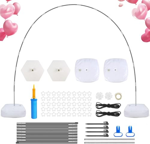Juego de arco de globos con soporte, marco ajustable de 2,7 m x 3 m con base de agua y varillas de fibra, adecuado para bodas, graduaciones, cumpleaños, fiestas, Navidad