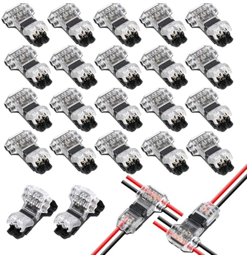 20 Pcs T-Tap Wire Connectors, 3-Way Splices for 0.35-0.75 mm² Cable | No-Strip Piercing Design for 12V LED Strips, Car Audio, Speakers and Vehicle Accessories