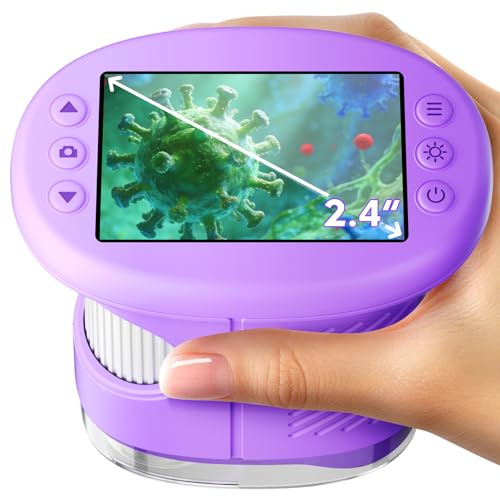 Odatay 4K 1000X Digital Microscope for Kids with Long Distance Viewing & 2.4 Screen, Portable Handheld Edu Toys for Kids Exploring Bugs Plants at Home Classroom & Outdoor Travel, Purple