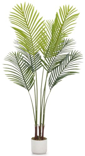 GarveeHome Palma artificiale Areca 100/120/130 cm, pianta artificiale alta per interni, con vaso bianco