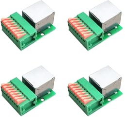 Harrisen 4 Stück RJ45-Ethernet-Anschlussklemme, RJ45 lötfreier 8P8C-Buchse auf 8-poligen Adapteranschluss, RJ45 8P8C Horizontale auf 8-polige Ethernet Adapter mit PCB Leiterplatte