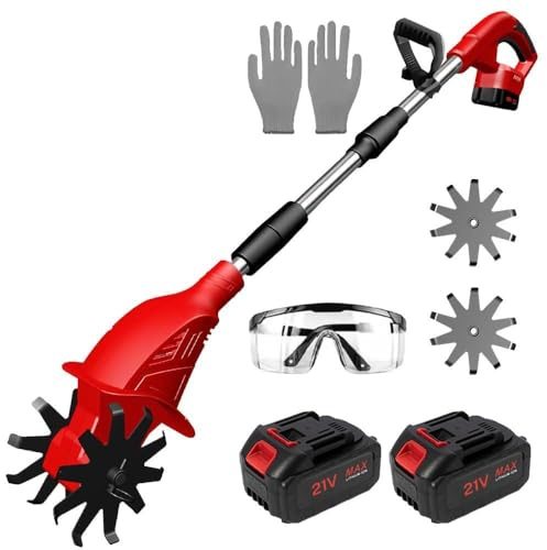 Motobineuse électrique,Motobineuse sans Fil pour Batterie Ma-Kita~ 21V, avec Batterie 3.0ah, 400W, 200mm de Largeur & 150mm Profondeur de Travail | Guidon Repliable | Idéal pour Potager (2 Batteries)