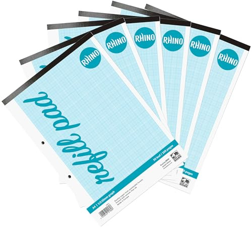 RHINO Diagram Papper A4-block, 100 sidor/1:5:10 mm linjering, 6-pack, rutnätspapper, för matematik och vetenskap, kontorsmaterial och skola