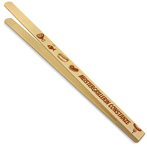 printplanet® - Holz Grillzange mit Meistergrillerin Constanze - graviert - Gravierte Holzgrillzange mit Namen - 40 cm Länge