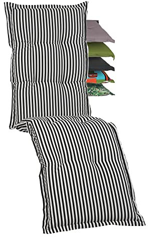 Beo Relaxsessel Auflage Waschbar Nizza | Made in EU Premium-Qualität | UV-beständige Liegestuhl Auflage nach Öko-Tex Standard | Atmungsaktive Relaxstuhl Auflage mit Streifen in Schwarz-Weiß