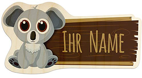 printplanet - Türschild aus Holz mit eigenem Text oder Namen - Namensschild, Holzschild, Kinderzimmer-Schild - Motiv Koala