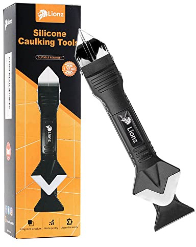Lionz 3 in 1 Silicone Caulking Tool Stainless Steel Head, Sealant Finishing Tool Caulk Remover Sealant and Grout Scraper, Suitable for Kitchen, Bathroom Windows, Sink Connections, Floors, DIY.