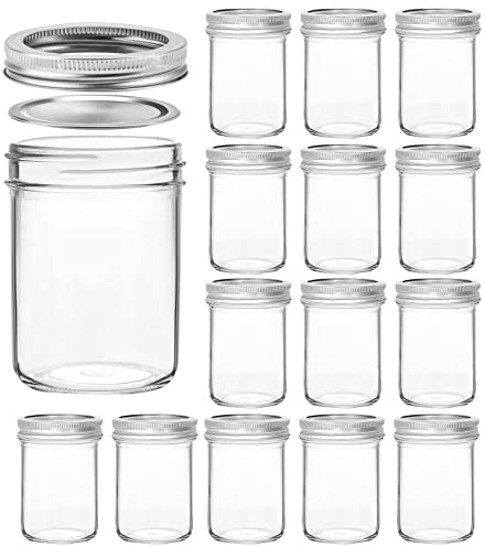 VERONES Mason Jars 8 OZ, 8 OZ Canning Jars Jelly Jars With Regular Lids, Ideal for Jam, Honey, Wedding Favors, Shower Favors