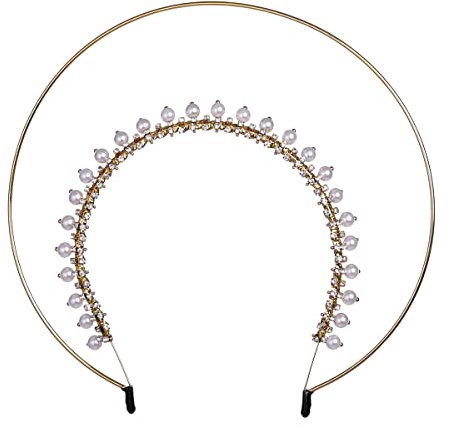 BPURB Damen Mary Gold Halo Krone mit Kunstperlen Göttin Kopfschmuck Hochzeit Halloween Kostüm Party Stirnband